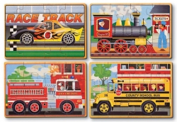 Set 4 puzzle lemn in cutie Vehicule